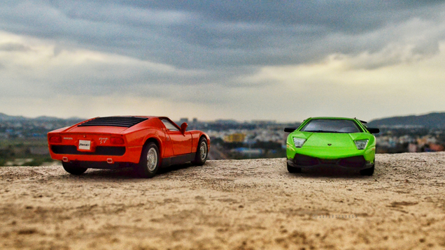 (L-R) Lamborghini Miura SV and Murciélago LP670-4 SV